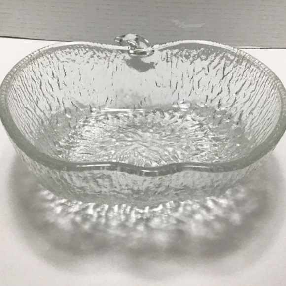 VTG Italian Glass Crystal Ice bowl, clear apple shape tree bark textured - Picture 5 of 9
